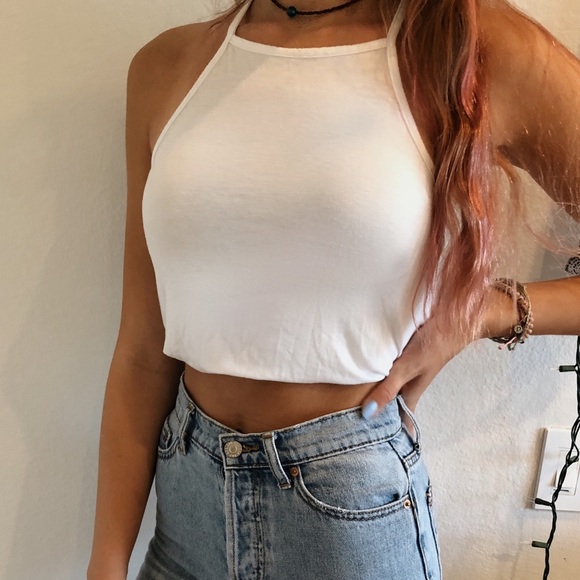 White smock neck halter tank top - Picture 2 of 4